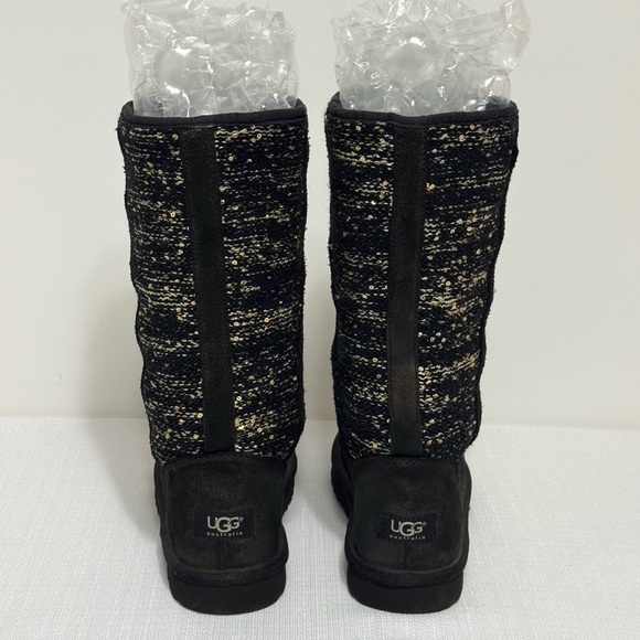 UGG Australia CAMAYA Women's Black/Gold Suede Knit Sequin BOOTS 1006711 Size 7 - Picture 5 of 16